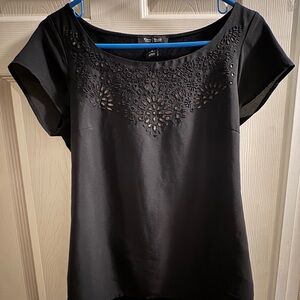 White House Black Market Black Embroidered Blouse